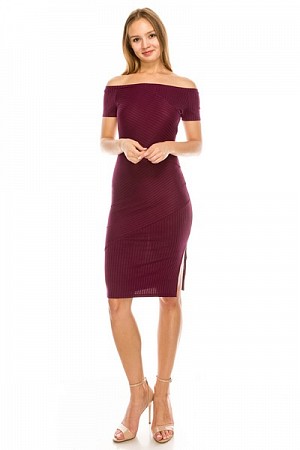 OFF SHOULDER RIB DRESS